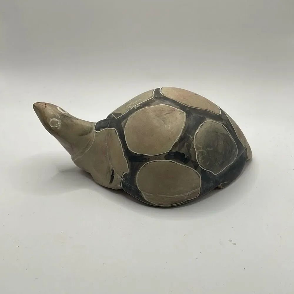 Decorative Stone Carved Turtle Figurine Black and Tan Collectible
